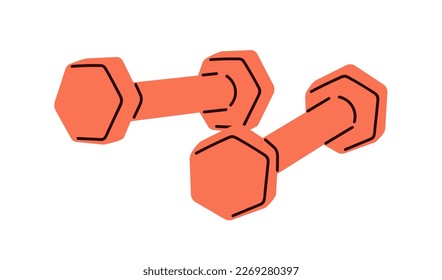 Sport dumbbells pair. Two light weights for muscle strength exercise, gym workout. Fitness lightweight dumbells, accessories for training. Flat vector illustration isolated on white background