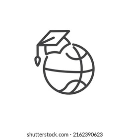 Sport education line icon. linear style sign for mobile concept and web design. Basketball and graduation cap outline vector icon. Symbol, logo illustration. Vector graphics