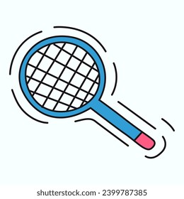 Sport element of colorful set. An energetic sports-themed image with a colorful design and an outlined tennis rocket capture the excitement and speed of tennis matches. Vector illustration.