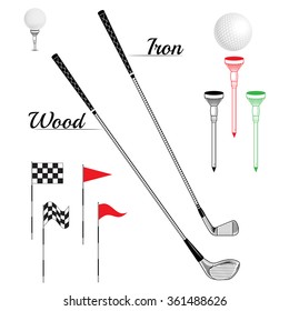 Sport elements can use for web site, print, magazine, T-shirt. Golf icon set. Vector Set Golf Equipment Icons. Golf collection include: flag, hole,ball, tee, stick, club
