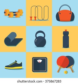 Sport elements. Flat design. Vector illustration.