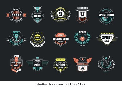 Sport emblem. Fitness logo collection sport college symbols recent vector pictures set