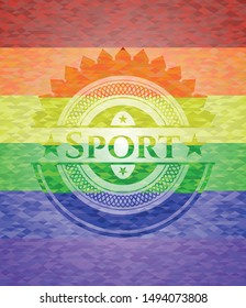 Sport emblem on mosaic background with the colors of the LGBT flag