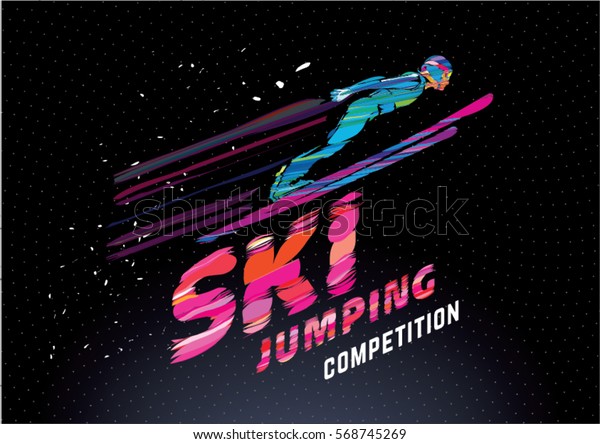 Sport emblem on the topic ski jumping competition.\
Glitch effect