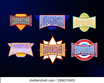 Sport Emblem Typography Set. Super Star Hero Logotype Sticker For Your T-shirt. Mega Collection.