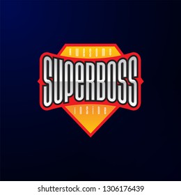 Sport emblem typography. Super boss hero logotype superman sticker for your t-shirt, print, apparel. vector illustration