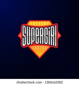 Sport Emblem Typography. Super Girl Hero Logotype Sticker For Your T-shirt, Print, Apparel. Superman Vector Illustration