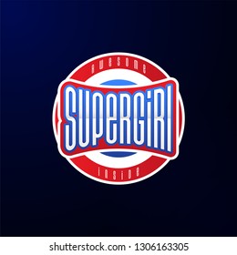 Sport emblem typography. Super girl hero logotype sticker for your t-shirt, print, apparel.