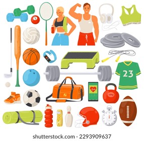 Free Vector  Sport concept with balls and gaming items fitness equipment  for workout and cardio set in gym vector healthy lifestyle illustration