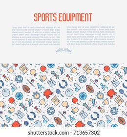 Sport equipment concept with thin line sport and winning games icons. Vector illustration for banner, web page, print media.