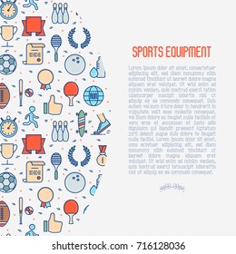 Sport equipment concept with thin line sport and winning games icons. Vector illustration for banner, web page, print media.