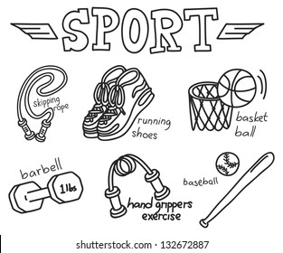 sport equipment doodle isolated on white background