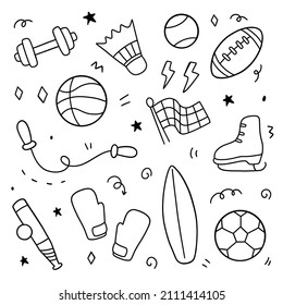 Sport equipment doodle. Vector illustration