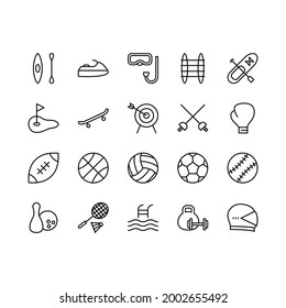 Sport Equipment flat line icons set. Sports Games Equipment  and activities. Simple flat vector illustration for store, web site or mobile app.