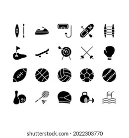 Sport Equipment flat line icons set. Sports Games Equipment  and activities. Simple flat vector illustration for store, web site or mobile app.