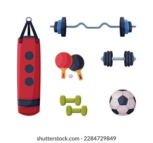 Sport Equipment and Gear for Workout and Training Vector Set