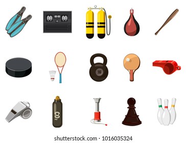 Sport equipment icon set. Cartoon set of sport equipment vector icons for web design isolated on white background