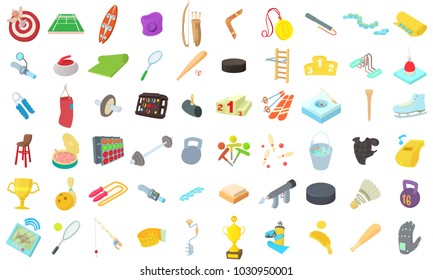 Sport equipment icon set. Cartoon set of sport equipment vector icons for web design isolated on white background