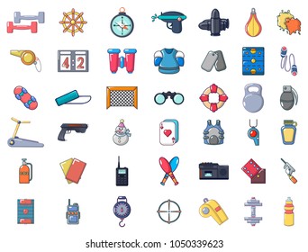 Sport equipment icon set. Cartoon set of sport equipment vector icons for web design isolated on white background