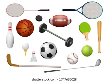 Sport equipment icon set. Isolation on white