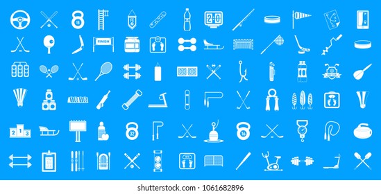 Sport equipment icon set. Simple set of sport equipment vector icons for web design isolated on blue background