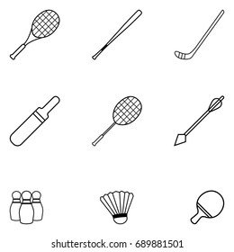 Sport equipment icon set Tennis, cricket, hockey, bowling, baseball and more. Vector illustration.