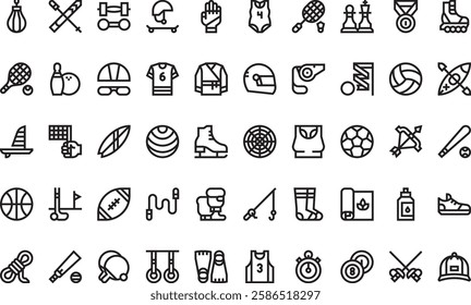 Sport equipment icons High-Quality Vector Icons Collection with Editable Stroke. Ideal for Professional and Creative Projects.