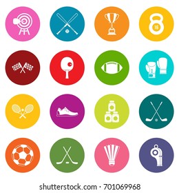 Sport equipment icons many colors set isolated on white for digital marketing