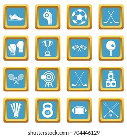 Sport equipment icons set in azur color isolated vector illustration for web and any design