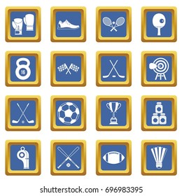 Sport equipment icons set in blue color isolated vector illustration for web and any design