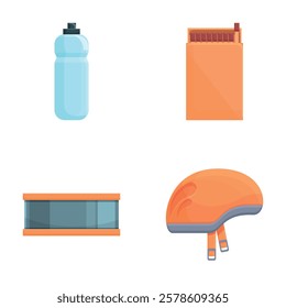 Sport equipment icons set cartoon vector. Various tool for sport tourism. Active lifestyle