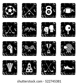 Sport equipment icons set icons in grunge style isolated on white background. Vector illustration
