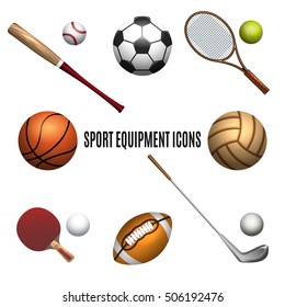 Sport equipment icons set. Sport equipment isolated on white background. Vector illustration