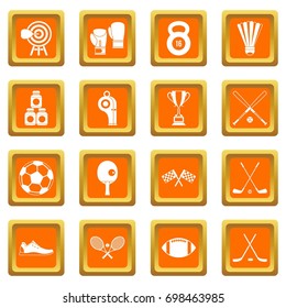 Sport equipment icons set in orange color isolated vector illustration for web and any design