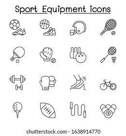 Sport equipment icons set in thin line style