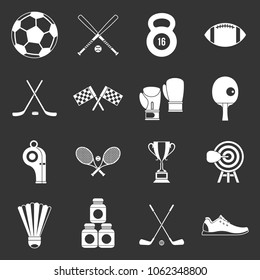 Sport equipment icons set vector white isolated on grey background 
