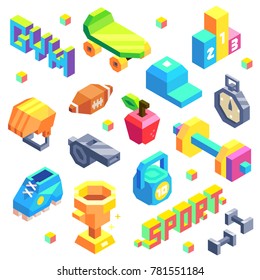 Sport Equipment Isometric Vector Icons Set