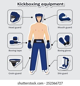 Sport equipment for kickboxing martial arts with sportsman