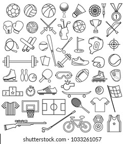 sport equipment outline icon set