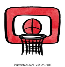 sport, equipment, recreation, goal, net, hoop, basketball, ball, game, basket, activity, fun, illustration, backboard, play, team, board, win, bullets, court, ring, shooting, watercolor, paint, basket