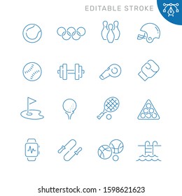 Sport equipment related icons. Editable stroke. Thin vector icon set