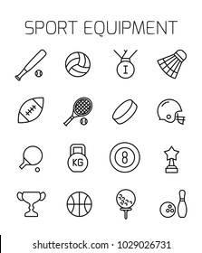 Sport equipment related vector icon set. Well-crafted sign in thin line style with editable stroke. Vector symbols isolated on a white background. Simple pictograms.