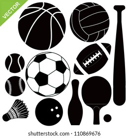 Sport equipment silhouettes vector