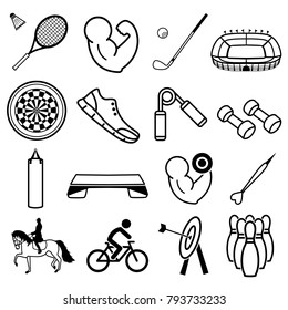 Sport equipment simple icon set