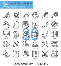 Sport Equipment , thin line icons set ,pixel perfect icon