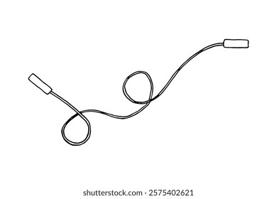 Sport Equipment vector doodle illustration. Jump rope isolated on white background. Hand drawn drawings with black pen on the theme of healthy lifestyle activity.