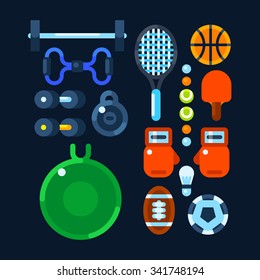 Sport equipment. Vector flat illustration.