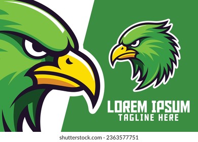 Sport and Esport Animal Template: Green Eagle Mascot Head Logo, Hawk, Falcon, and Green Bird Icon Badge Emblem
