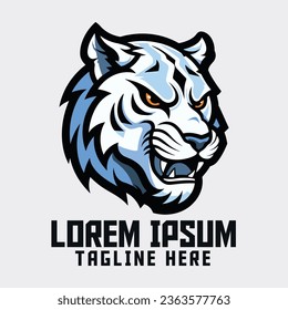 Sport and Esport Animal Templates: White Tiger and Snow Leopard Mascot Head Logos, Icon Badge Emblems