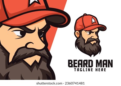 Sport and Esport Bearded Man Head Mascot Logo: A logo featuring a bearded man’s head, perfect for sports teams and Esports organizations.
